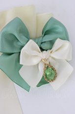 画像3: LOTUS ribbon / ビジュー&ベルベットリボンポニーテールクリップ  アイボリーＸグリーン T-26-08-05-047-LO-AC-SA-ZT (3)