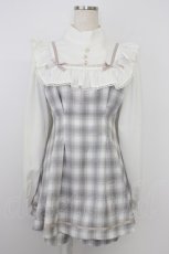 画像1: Ank Rouge / ハイネックスクエアリボンチェックコンビネゾン  白ＸピンクブラウンＸチェック T-26-08-05-005-CA-OP-SA-ZT (1)