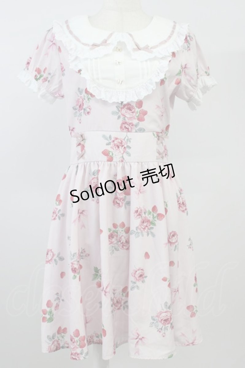 画像1: Ank Rouge / ストロベリーローズプリント半袖ワンピース  ピンクＸ白 T-26-08-06-006-CA-OP-SA-ZT (1)