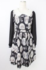 画像1: axes femme POETIQUE / 薔薇×ストライプ柄襟付きワンピース M 黒 T-26-08-12-024-AX-OP-TE-ZT (1)