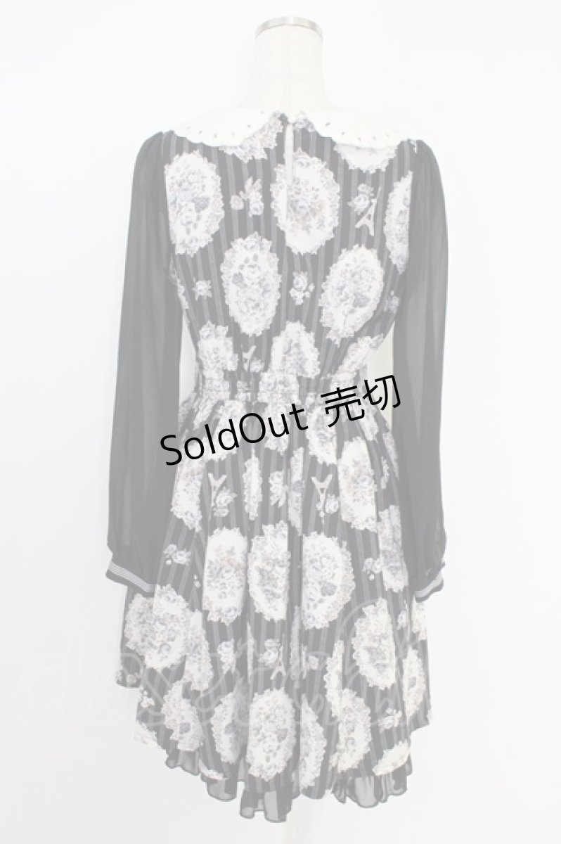 画像2: axes femme POETIQUE / 薔薇×ストライプ柄襟付きワンピース M 黒 T-26-08-12-024-AX-OP-TE-ZT730 (2)