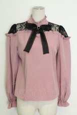 画像1: Ank Rouge / レース切り替えハイネックブラウス  ピンクＸ黒 T-26-08-12-005-CA-BL-SA-ZT (1)