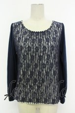 画像1: axes femme / フラワーレース重ねカットソー  ネイビーＸ白 T-26-08-12-010-AX-TO-SA-ZT (1)