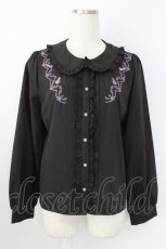 画像1: axes femme POETIQUE / キャットシルエット刺繍ブラウス M 黒 T-26-08-12-012-AX-BL-TE-ZT (1)