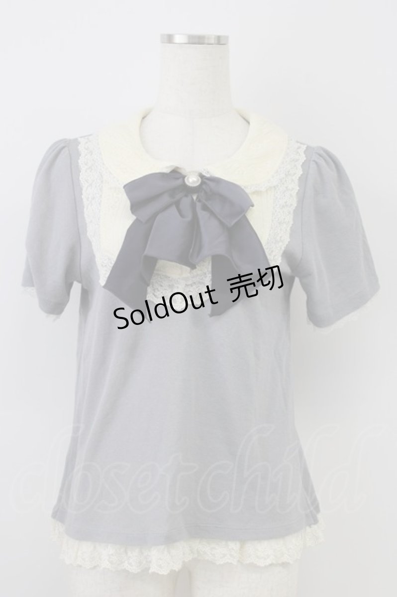 画像1: axes femme / リボンタイ半袖プルオーバー M グレー T-26-08-14-001-AX-TO-TE-ZT (1)
