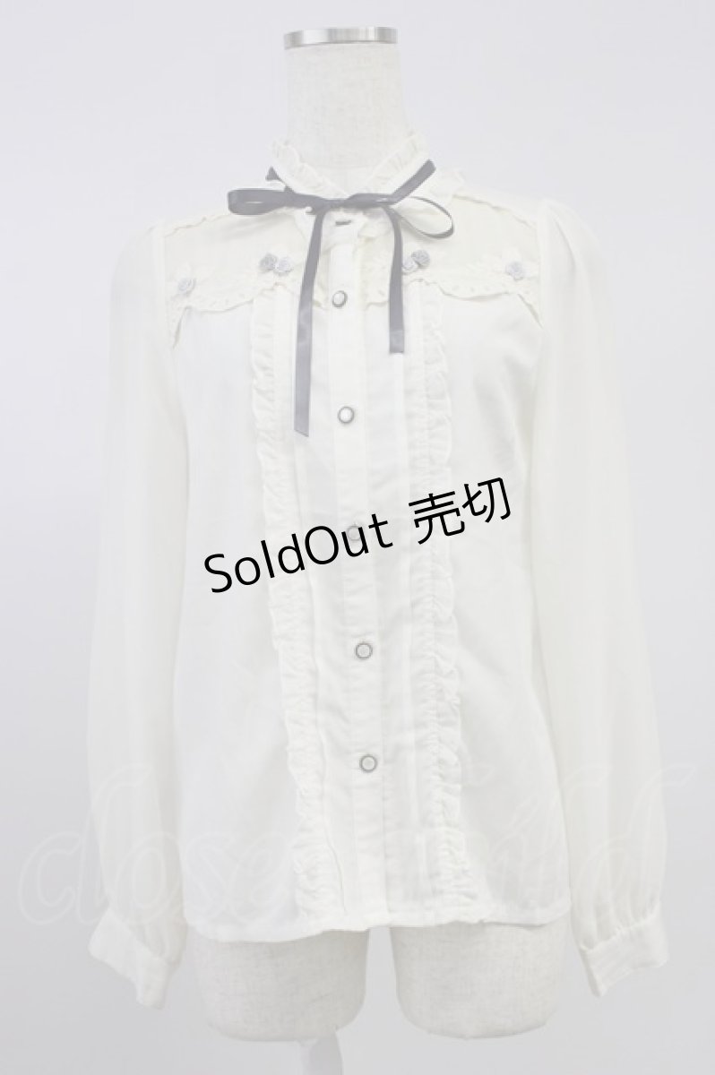 画像1: axes femme POETIQUE / 巻き薔薇デザインフリルブラウス M アイボリー T-26-08-14-027-AX-BL-TE-ZT535 (1)