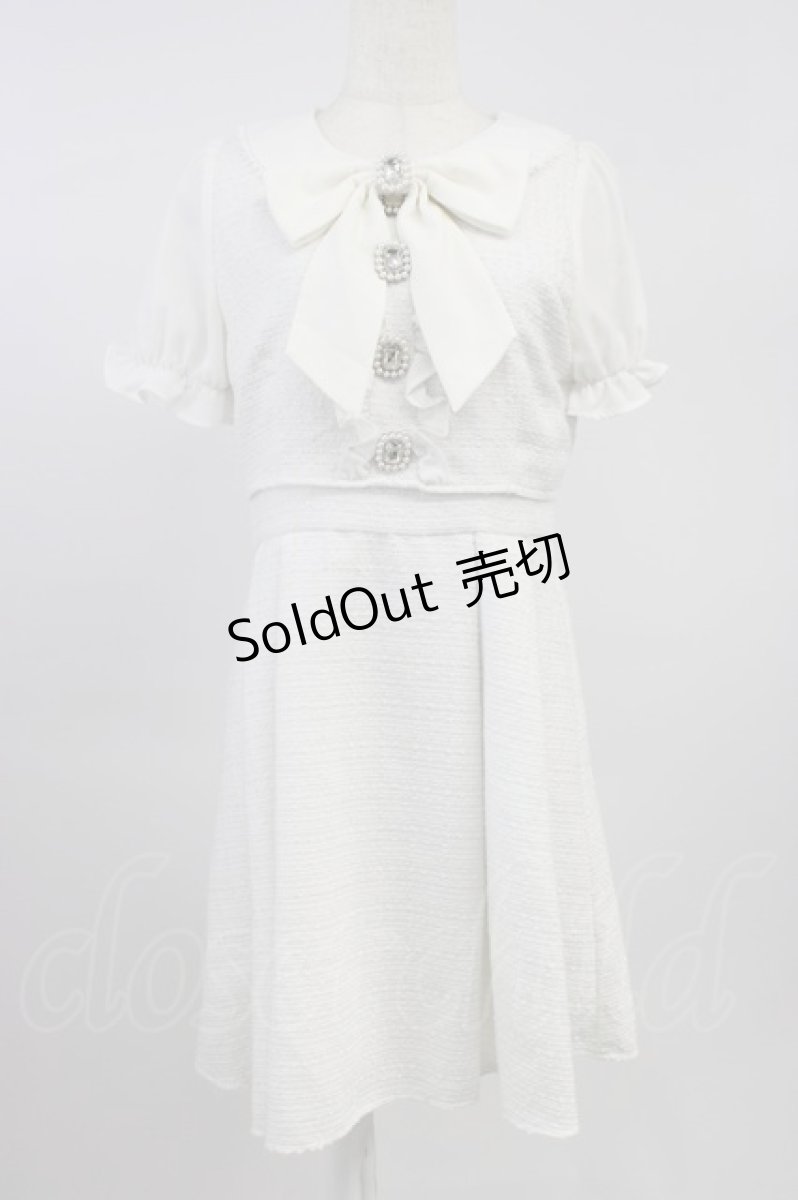 画像1: Ank Rouge / フロントビジューツイードSETUPワンピース  白 T-26-08-14-028-CA-OP-SA-ZT (1)