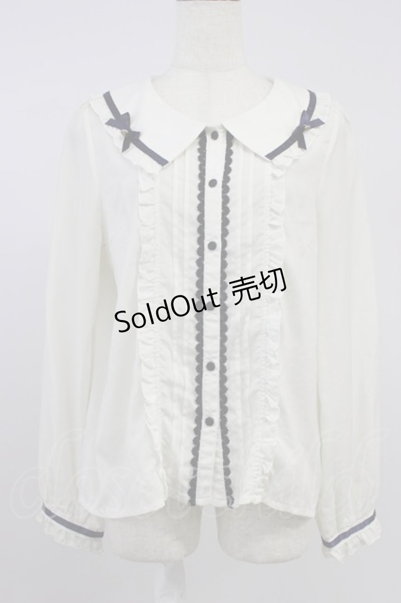 画像1: axes femme POETIQUE / 釦デザインフリルブラウス L オフ T-26-08-14-029-AX-TO-TE-ZT570 (1)