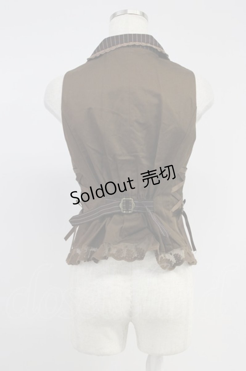 画像2: axes femme / タイ付きレースアップベスト M ブラウン T-26-08-14-041-AX-TO-TE-ZT550 (2)