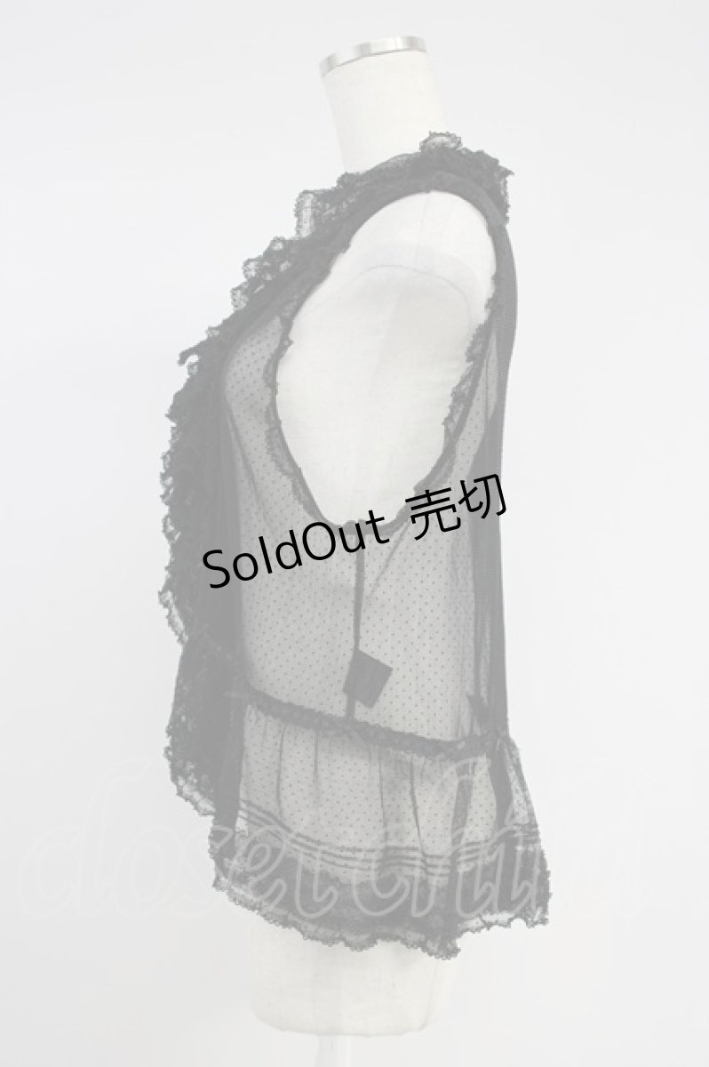 画像3: PINK HOUSE / ドットチュールはしごレースリボンノースリーブブラウス  黒 T-26-08-14-051-LO-TO-SA-ZT (3)