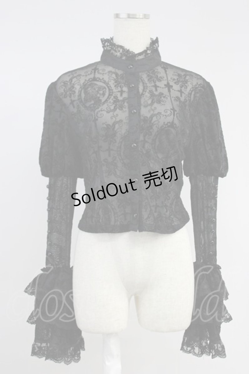 画像1: Black Shamrock / フロッキー総柄シースルーハイネックブラウス  黒 T-26-08-14-052-LO-BL-SA-ZT (1)