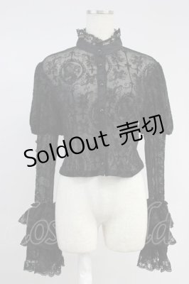 Preview of フロッキー総柄シースルーハイネックブラウス  黒