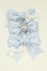 画像1: LOTUS ribbon / ハートストーン&3つリボン3連クリップ  サックス T-26-08-15-073-LO-AC-SA-ZT (1)