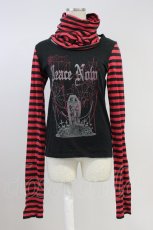 画像1: PEACE NOW / 蜘蛛の巣プリントハイネックデザインボーダーカットソー  黒ＸグレーＸ赤 T-26-08-16-049-PU-TO-SA-ZT (1)