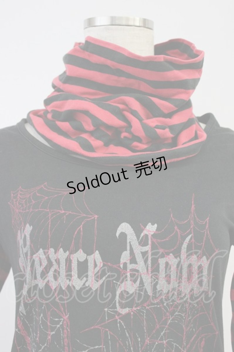 画像4: PEACE NOW / 蜘蛛の巣プリントハイネックデザインボーダーカットソー  黒ＸグレーＸ赤 T-26-08-16-049-PU-TO-SA-ZT (4)