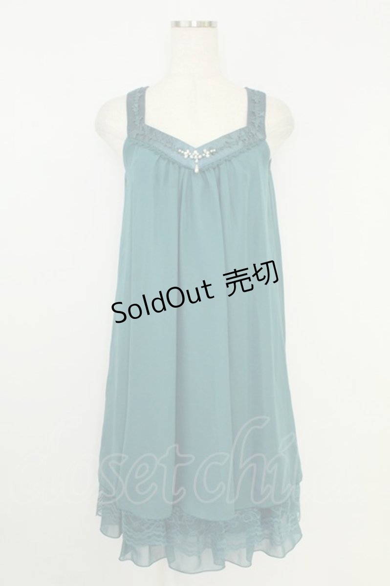 画像1: axes femme / パールビジューシフォンノースリーブワンピース  グリーン T-26-08-19-029-AX-OP-SA-ZT328 (1)