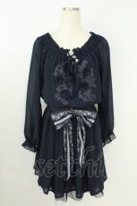 画像1: axes femme / お花立体モチーフ&刺繍入ワンピース M 黒 T-26-08-19-035-AX-OP-SA-ZT328 (1)