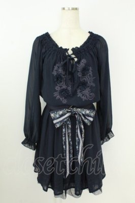 Preview of お花立体モチーフ&刺繍入ワンピース M 黒