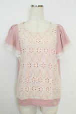 画像1: axes femme / レース重ね半袖カットソー  ピンクＸ白 T-26-08-19-005-AX-TO-SA-ZT (1)
