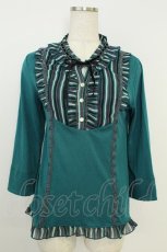 画像1: axes femme / ストライプシフォンラウンドブラウス風カットソー  グリーン T-26-08-19-012-AX-TO-SA-ZT (1)