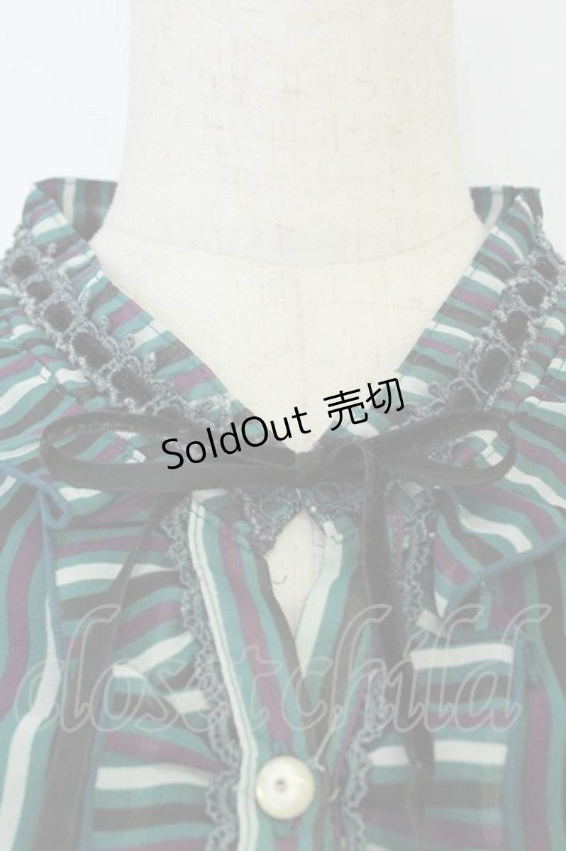 画像3: axes femme / ストライプシフォンラウンドブラウス風カットソー  グリーン T-26-08-19-012-AX-TO-SA-ZT327 (3)