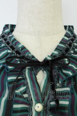 画像3: axes femme / ストライプシフォンラウンドブラウス風カットソー  グリーン T-26-08-19-012-AX-TO-SA-ZT (3)