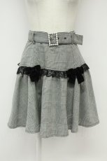 画像1: Ank Rouge / グレンチェック&サイドベルベットリボンスカート  黒Ｘ白チェック T-26-08-20-039-CA-SK-SA-ZT (1)
