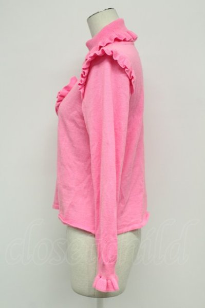 Nile Perch / ロゴ刺繍フリルハートハイネックニット 濃ピンク T-26-08
