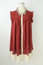 画像1: axes femme / 襟刺繍バイカラーチュニック F 赤 T-26-08-23-012-AX-OP-SA-ZT (1)