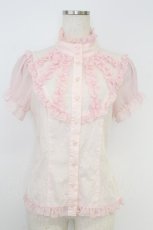 画像1: PEACE NOW / シフォンフリル半袖ブラウス  ピンク T-26-08-29-008-PU-BL-SA-ZT (1)