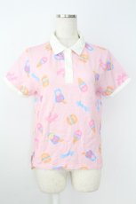 画像1: Candy Stripper / ネオンプリント半袖ポロシャツ  ピンク T-26-08-29-009-PU-TO-SA-ZT (1)