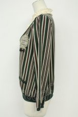 画像3: axes femme / ストライプカーデ重ねブラウス風トップス  緑ＸグレーＸアイボリー T-26-08-31-027-AX-TO-SA-ZT (3)