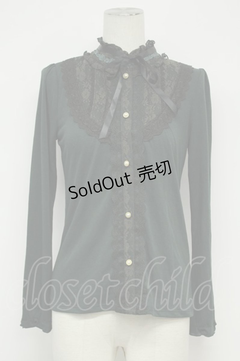 画像1: axes femme / レースラウンドカットソー  緑Ｘ白 T-26-08-31-032-AX-TO-SA-ZT (1)