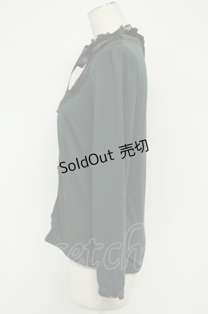 画像3: axes femme / レースラウンドカットソー  緑Ｘ白 T-26-08-31-032-AX-TO-SA-ZT (3)