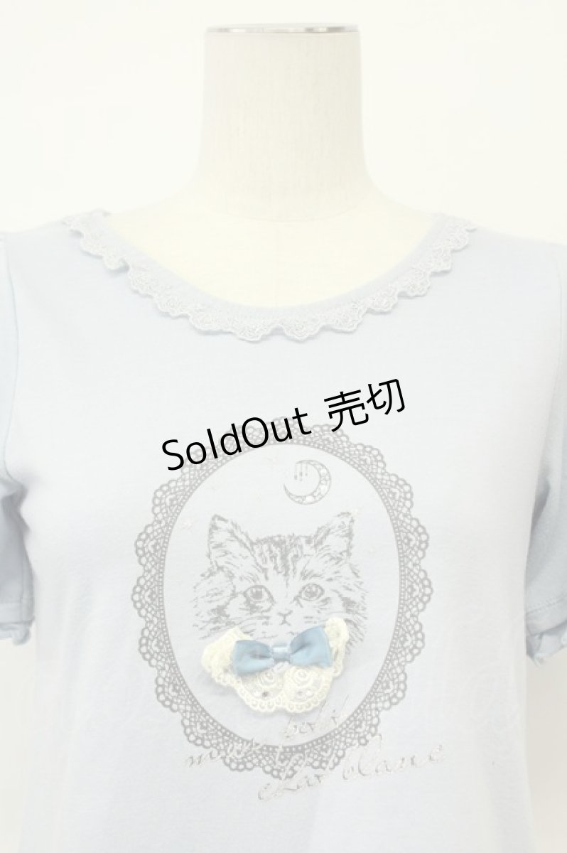 画像4: axes femme / CATカメオプリント半袖カットソー  サックスＸグレー T-26-08-31-013-AX-TO-SA-ZT (4)