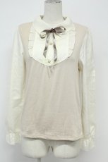 画像1: axes femme / シフォンスリーブフリルレースプルオーバー  ピンクＸアイボリー T-26-08-31-015-AX-TO-SA-ZT (1)