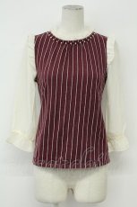 画像1: axes femme / ストライプシフォン袖トップス  ボルドーＸアイボリー T-26-08-31-023-AX-TO-SA-ZT (1)