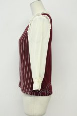 画像3: axes femme / ストライプシフォン袖トップス  ボルドーＸアイボリー T-26-08-31-023-AX-TO-SA-ZT (3)