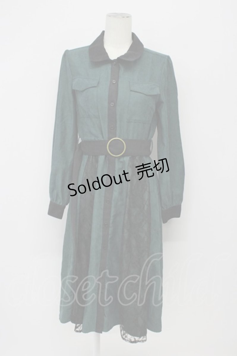画像1: axes femme / 配色シャツワンピース M グリーン T-26-09-12-009-AX-OP-SZ-ZT (1)
