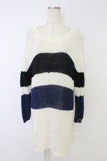 画像1: INGEBORG / ボーダーサマーニット 9号 オフ×クロ×ネイビー T-26-09-27-001-LO-TO-OW-ZT (1)