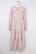 画像1: m petit by misako / スクエア襟花柄ワンピース M ピンク T-26-10-04-015-LO-OP-SA-ZT (1)