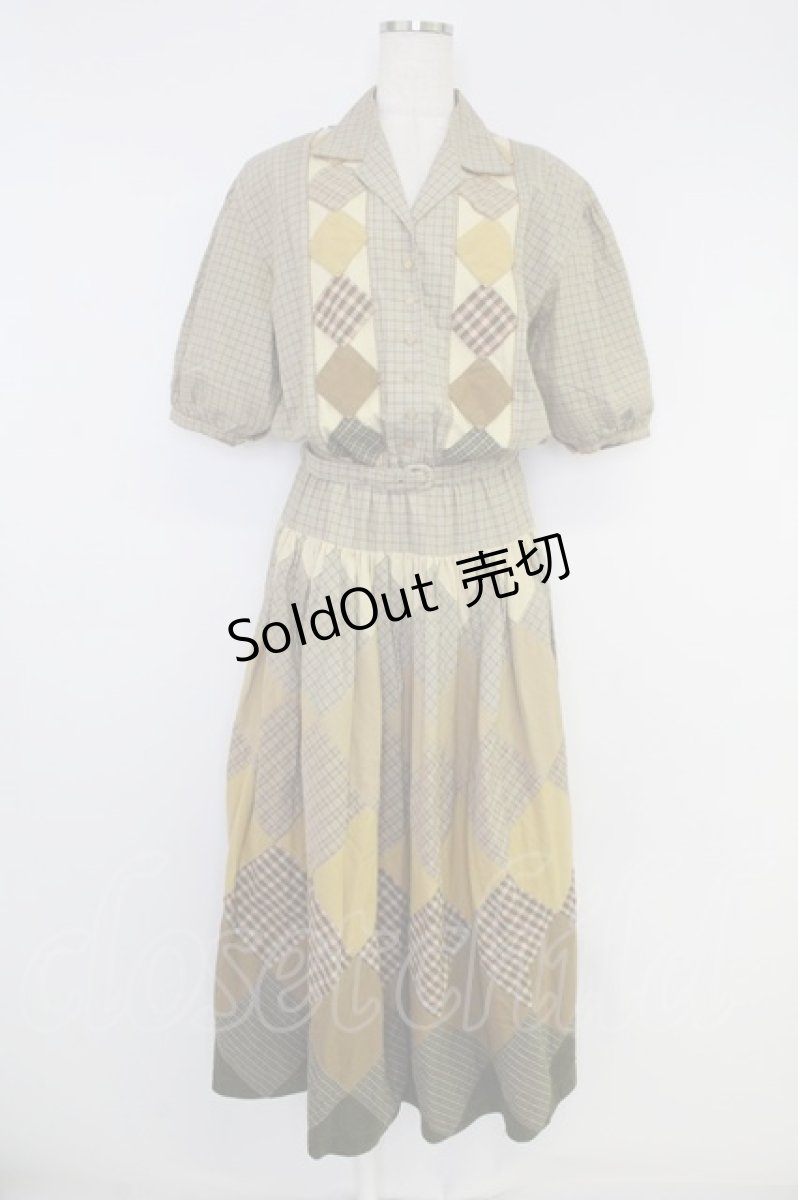 画像1: KANEKO ISAO / ひし形ワッペン&チェックワンピース  ブラウンＸチェック T-26-10-04-019-EL-OP-SA-ZT (1)