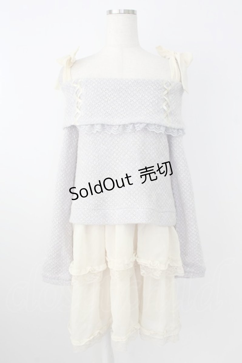 画像1: axes femme / ニット&シフォンドッキングワンピース M サックス×アイボリー T-26-10-23-029-AX-OP-TE-ZT (1)