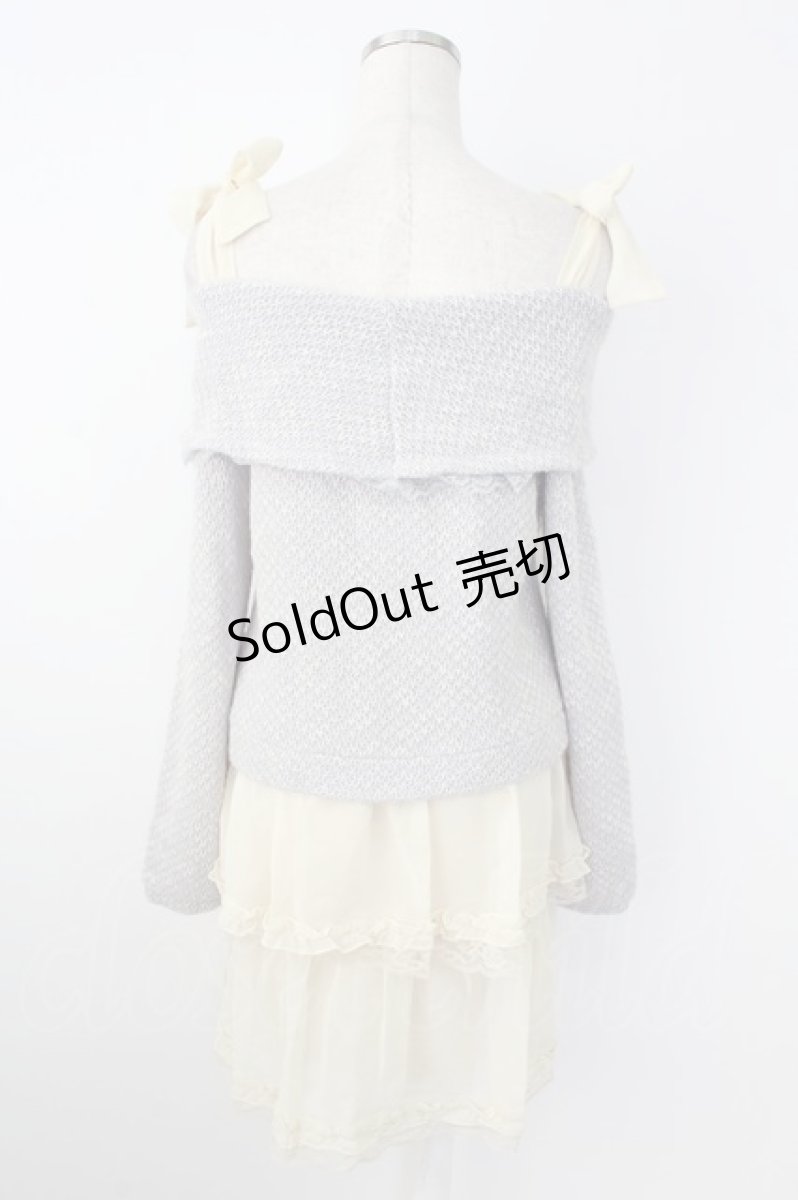 画像2: axes femme / ニット&シフォンドッキングワンピース M サックス×アイボリー T-26-10-23-029-AX-OP-TE-ZT (2)