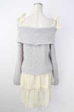 画像2: axes femme / ニット&シフォンドッキングワンピース M サックス×アイボリー T-26-10-23-029-AX-OP-TE-ZT (2)
