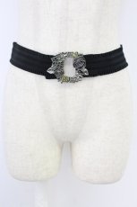 画像1: axes femme / 薔薇モチーフスクエアバックルゴムベルト  黒Ｘシルバー T-26-10-28-036-AX-ZA-SA-ZT (1)
