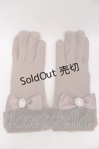 Maison de FLEUR / パールビジューリボンファーグローブ  ブラウン Y-23-12-16-043-LO-ZA-SZ-ZY