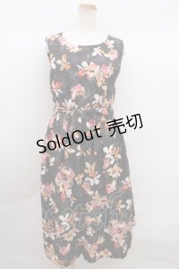 axes femme / ベルト付花柄JQシフォンワンピース M 黒 Y-23-12-29-107-AX-OP-SZ-ZT395