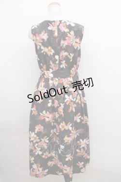 画像2: axes femme / ベルト付花柄JQシフォンワンピース M 黒 Y-23-12-29-107-AX-OP-SZ-ZT395