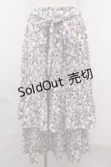 axes femme / 花柄プリーツティアードスカート M 白 Y-23-12-29-155-AX-SK-SZ-ZT397